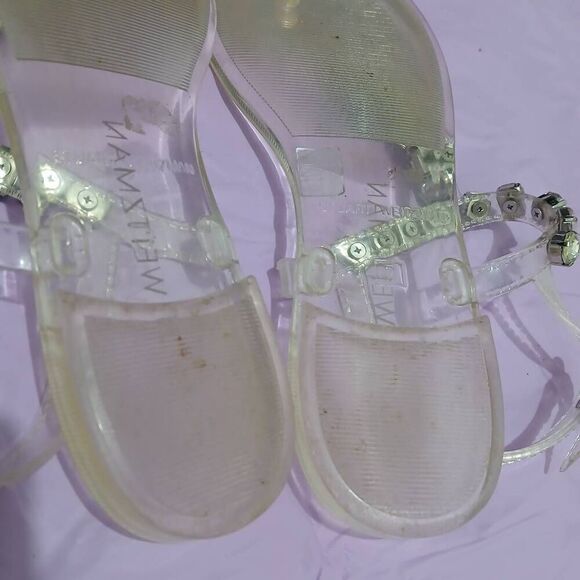 Stuart weitzman womens size 7 clear strong jelly bean  sandals embellished - Picture 6 of 6